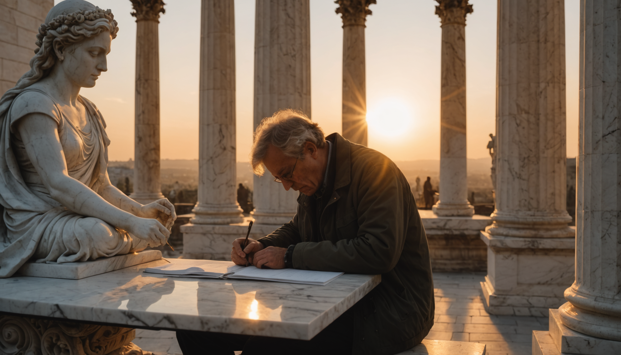 découvrez une exploration poétique à l’aube, où l’écriture se confronte à la beauté du marbre sous la lumière du lever du soleil. une invitation à la promenade et à l’inspiration.